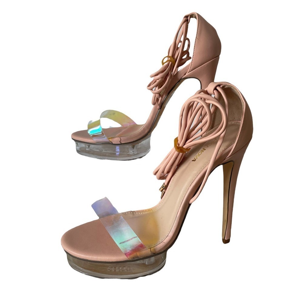 Fashion Nova Blush women Sandal 1" Platform‎ 5.5" Stileto 9 Wrap Around Ankle